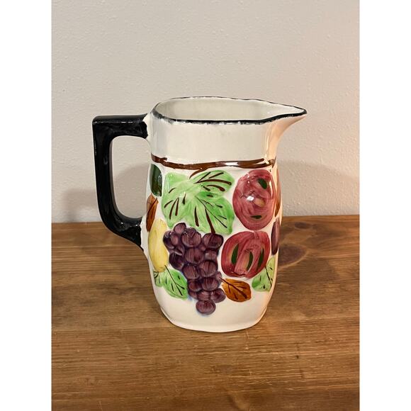 Vtg Southern Potteries Hand Painted Fruit Pitcher Apple & Grape Relief USA Made - Picture 3 of 7
